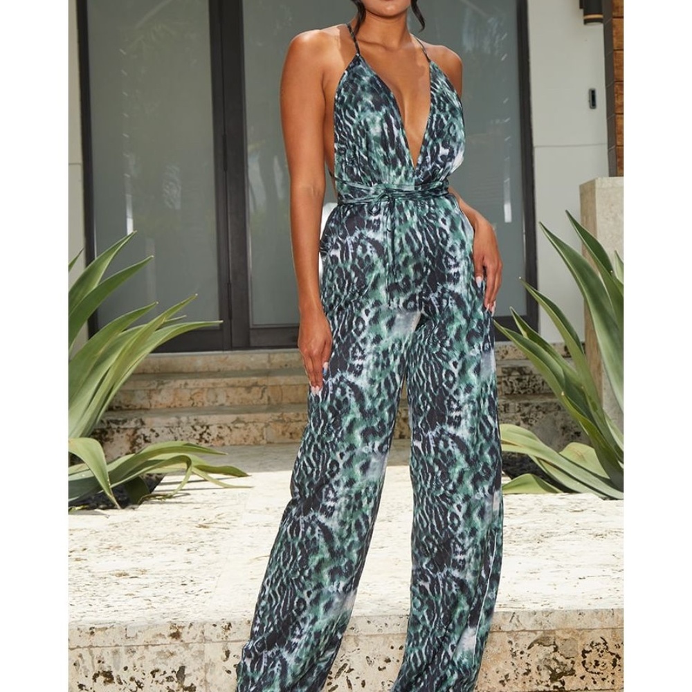 Leopard Print Halter Neck Jumpsuit